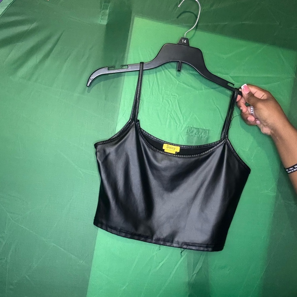 Black Faux Leather Crop Top